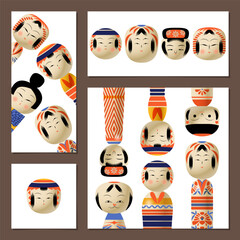 Traditional Japanese Wooden Dolls. Kokeshi dolls. Vector illustration