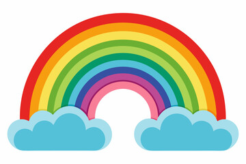 Colorful Rainbow Arcing Over Two Fluffy Clouds