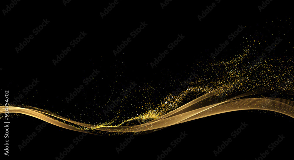 Poster abstract shiny gold wave design element on dark background.