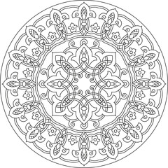 Round Pattern Mandala. Abstract design of Persian- Islamic-Turkish-Ara bic vector circle floral ornamental border, Circular ornamental arabic symbols, Geometric logo template