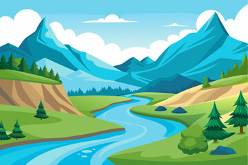 A Serene Mountain Landscape with a Winding River