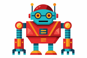Cartoon Robot with Red Body, Blue Head, and Yellow Accents