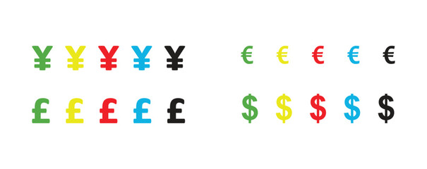 Currency Icons: Yen, Dollar, Euro, and Pound Signs