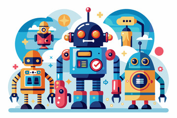 Four Colorful Robots with Bright Background
