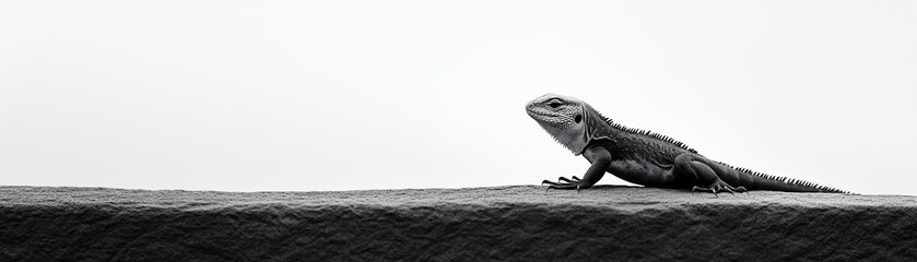 Obraz premium Black and white shot of a lizard silhouetted against a bright sky, strong contrast, Lizard, artistic wildlife