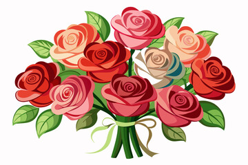 Obraz premium A Colorful Bouquet of Nine Roses Tied with a Green Ribbon