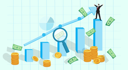 vector graphic of increasing sales and money flying around