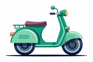 Obraz premium Green Vintage Scooter with Brown Seat and Orange Lights