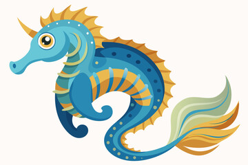 Fototapeta premium A Cartoon Sea Horse with a Yellow Crest and Tail
