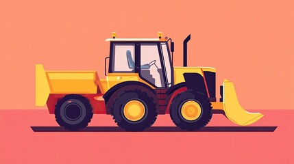 Naklejka premium Flat design wheel loader minimalist style geometric shapes contemporary construction equipment digital illustration
