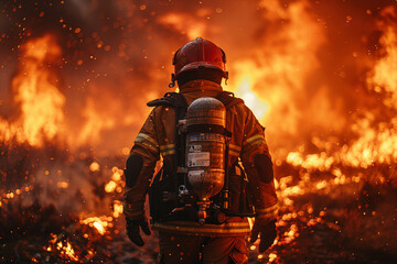 AI generated picture photo of professional firefighter rescue service against fire backdrop