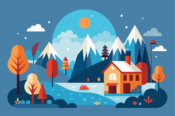 A Cozy Cabin Nestled in a Snowy Mountain Landscape