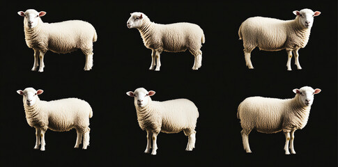 Six Sheep on Black Background.