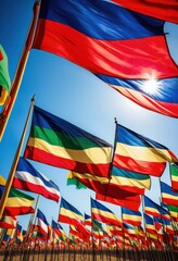 vibrant patriotic display featuring colorful symbols celebrating national pride heritage, flags, emblems, colors, celebration, unity, culture, identity