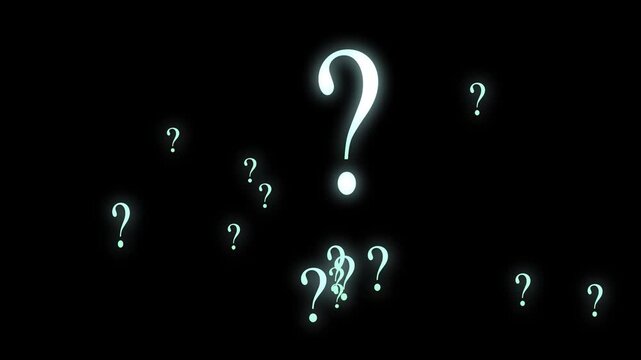 neon glow  white question mark animation  with black screen background. exclamation mark, confused or idea icon, final decision,  Pop up animation,  Doubts, Why asking concept. Question sign.