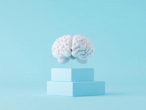 Human brain with strategy steps, process-oriented analysis, 3D illustration