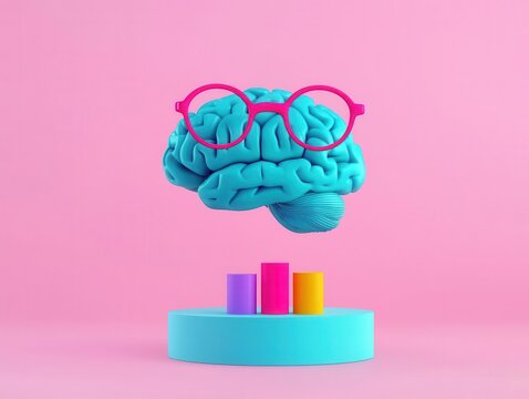Human brain with strategy steps, process-oriented analysis, 3D illustration