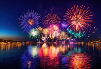 spectacular vibrant fireworks display illuminating night sky colorful bursts sparkling effects, aerial, artistic, attraction, beauty, brightness, captivating