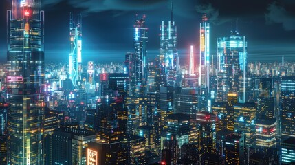 Fototapeta premium Futuristic Cityscape at Night