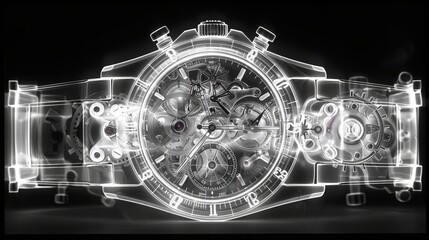 X-ray of a Mechanical Watch Displaying Intricate Gears and Mechanisms