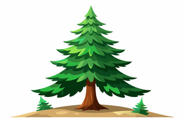 Fototapeta premium Tall Pine Tree with Two Smaller Pine Trees on a Hill