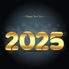 Happy new year 2025 banner black and golden vector luxury text 2025 happy new year.