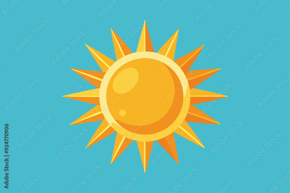 Wall mural A stylized yellow sun with orange rays against a light blue sky