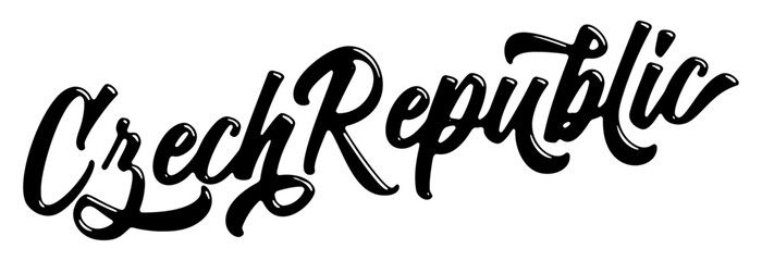 Czech Republic country name written in street art-style liquid brush script lettering