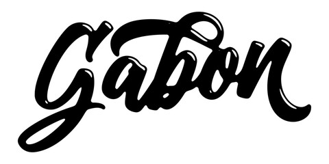 Gabon country name written in street art-style liquid brush script lettering