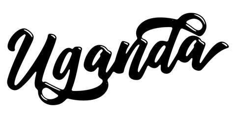 Uganda country name written in street art-style liquid brush script lettering
