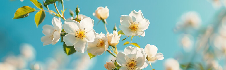 Obraz premium White Wild Roses Blooming in Sunlight