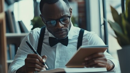Obraz premium Businessman Writing in a Book