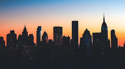 Fototapeta premium A high-contrast photograph features a stunning city skyline silhouetted against a colorful sunset creating a dramatic urban scene