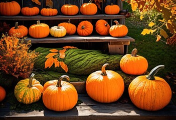 colorful pumpkin illustrations set earthy natural backgrounds highlighting vibrant textures patterns, design, organic, seasonal, harvest, autumn, decorative