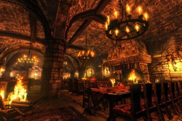 Medieval Banquet Hall Featuring Lords and Ladies at a Grand Feast