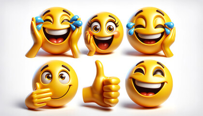 Obraz premium 3D emoji faces with different expressions on a white background designed in a glossy and vibrant style. 