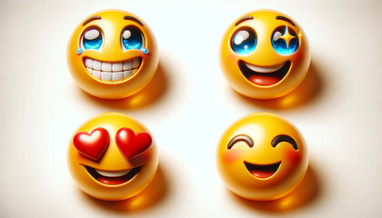Fototapeta premium 3D emoji faces with different expressions on a white background designed in a glossy and vibrant style. 