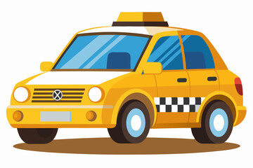 Obraz premium Yellow Taxi Cab with Checkered Design and Roof Light