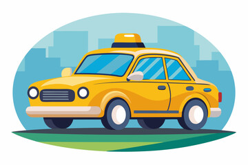 Yellow Taxi Cab Driving Through a City