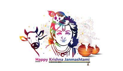 Happy Krishna Janmashtami Festival. Baby lord krishna vector illustration.