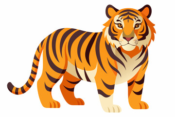 Obraz premium A cartoon tiger with orange and black stripes standing on white background