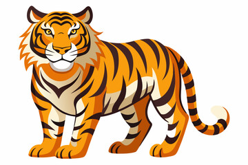Obraz premium Cartoon Tiger with Orange and Black Stripes Standing on White Background