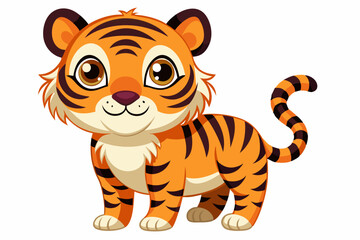 Adorable Cartoon Tiger with Big Eyes and a Smiling Face