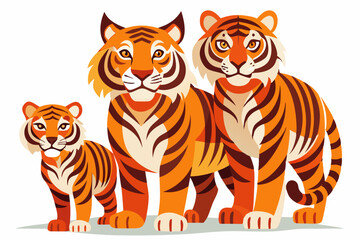 Obraz premium A Family of Three Tigers Standing Together