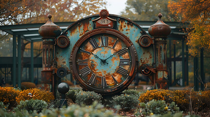 a clock in a garden

