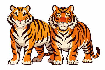 Obraz premium Two Standing Tigers with Orange and Black Stripes