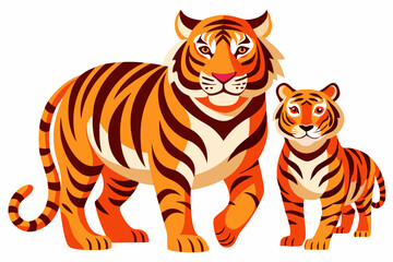 Obraz premium Adult and Cub Tiger Standing Together