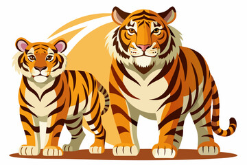 Obraz premium A mother tiger and her cub standing together