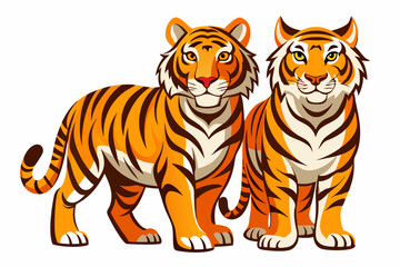 Obraz premium Two Cartoon Tigers Standing Side by Side