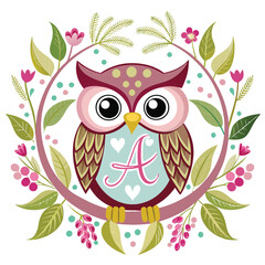 Obraz premium owl cute monogram